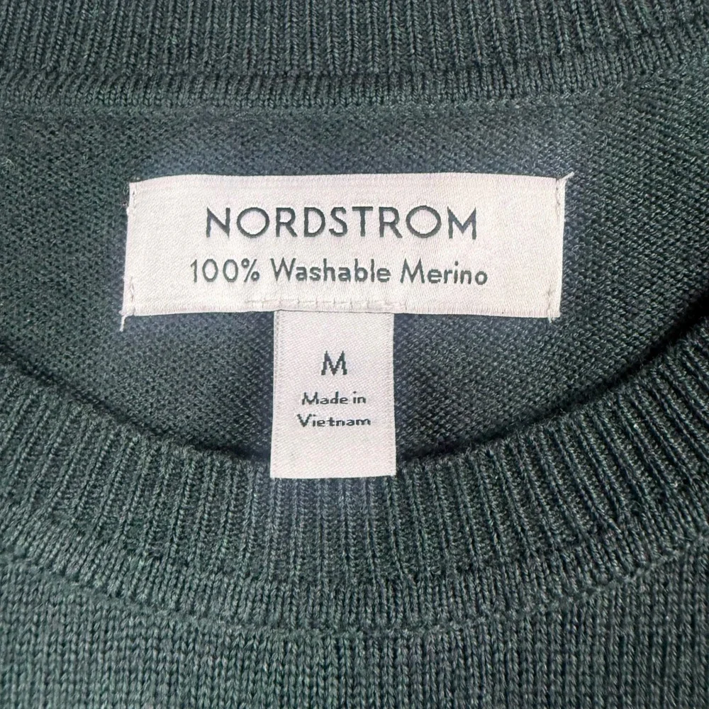 Nordstrom Sweater Mens Medium Green Washable Merino Wool Crewneck Quiet Luxury